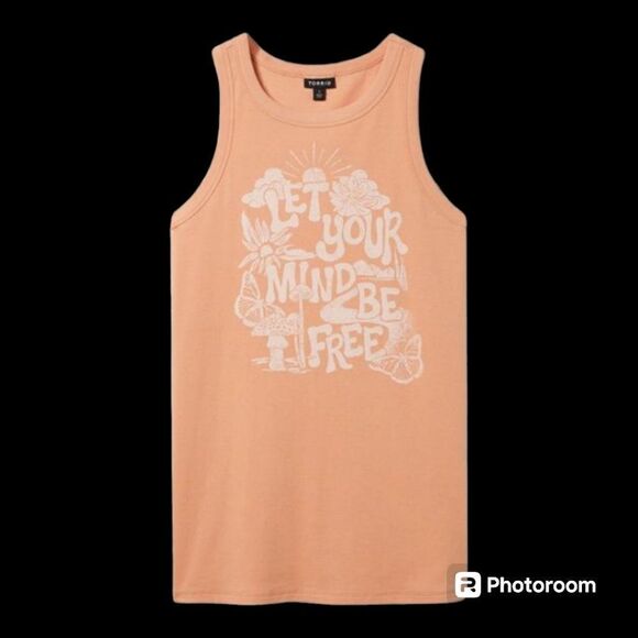 1X 14W 16W Torrid Peach Be Free Fitted Cotton Rib Tank Modal Crew Neck Mushroom - Picture 1 of 7
